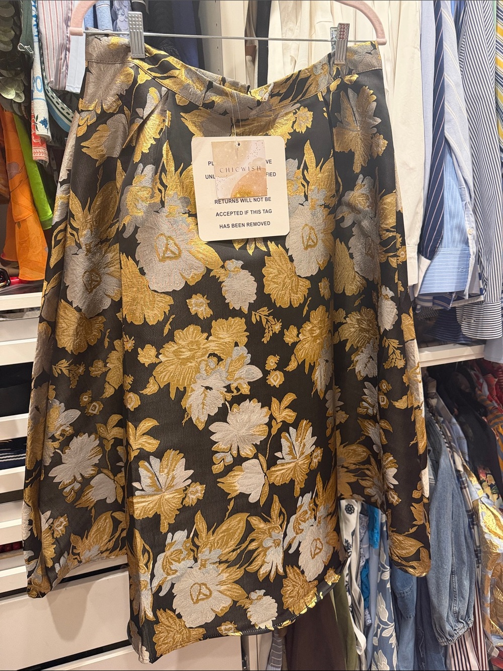 Chicwish Gold and Silver Floral brocade Skirt